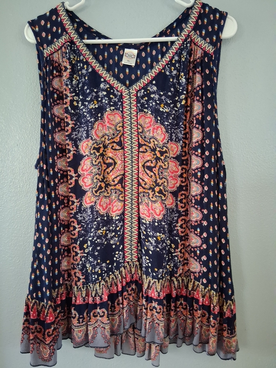 Bila Tops - Bila Boho Floral Medallion Sleeveless Tank With Ruffle Hem